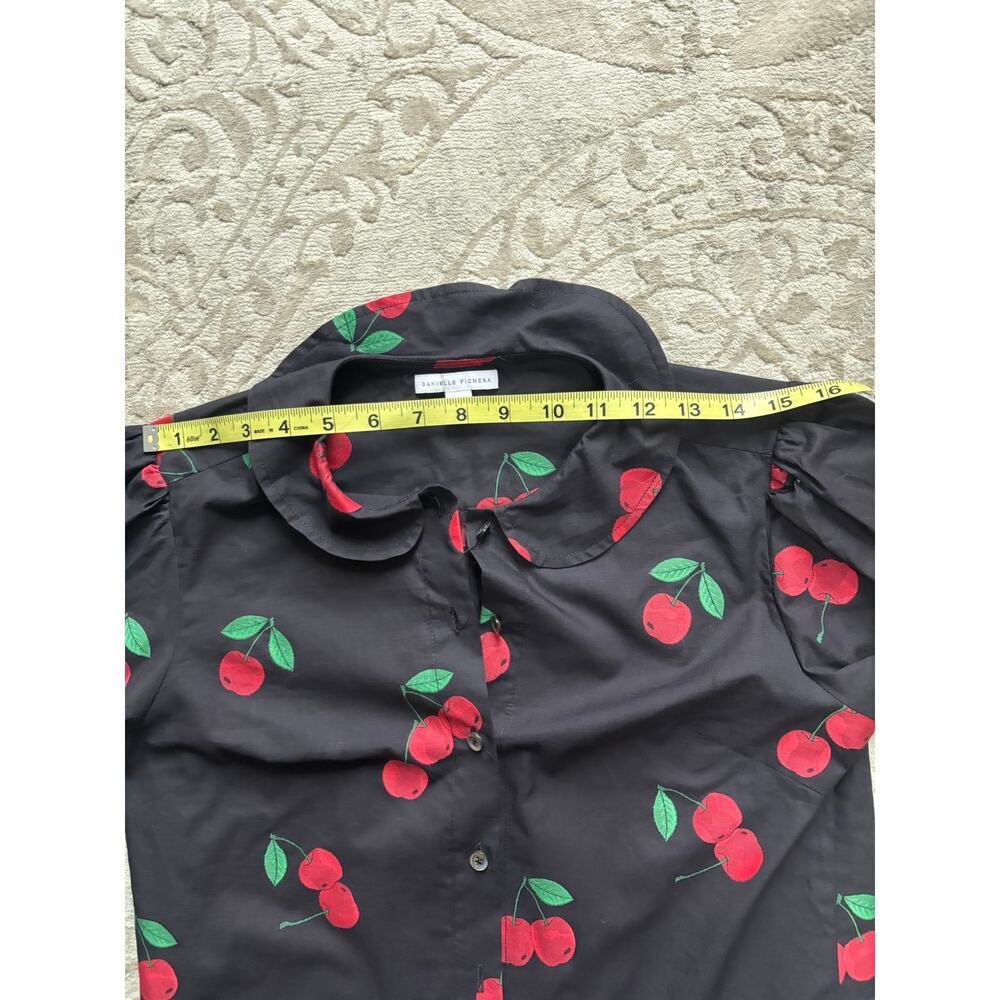 Danielle Fichera Cherry Print Button Down Shirt Black Red Long Sleeve XS Cotton - Picture 6 of 8